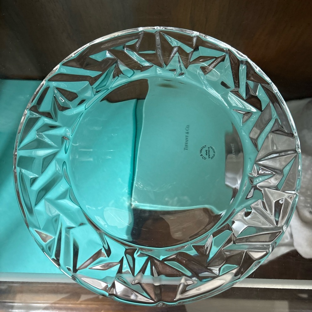 Tiffany & Co. Aqua-Turquoise Faceted Glass Serving Bowl